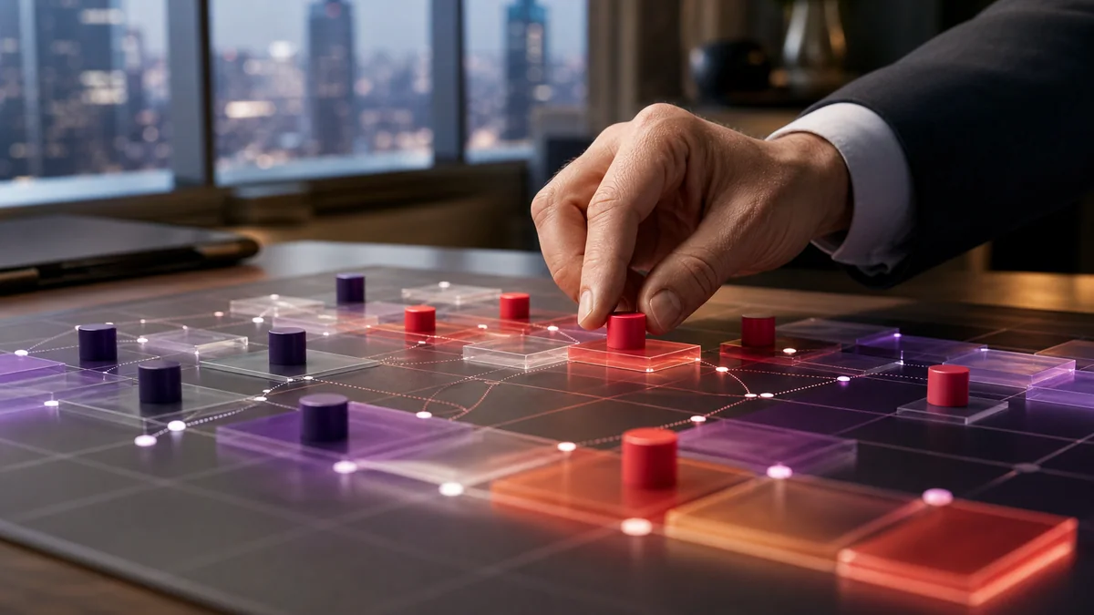 Professional moving a risk marker across a connected enterprise risk matrix
